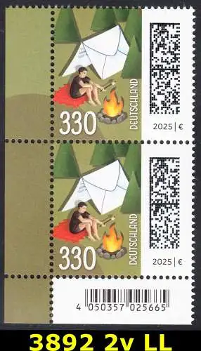 BUND 2025 Michel-# 3892 postfrisch vert.PAAR ECKRAND unten links