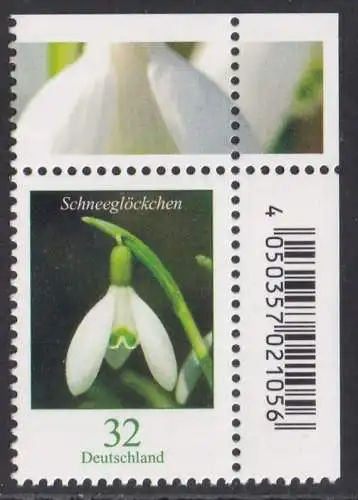 BUND 2022 Michel-# 3655 postfrisch EINZELMARKE ECKRAND oben rechts