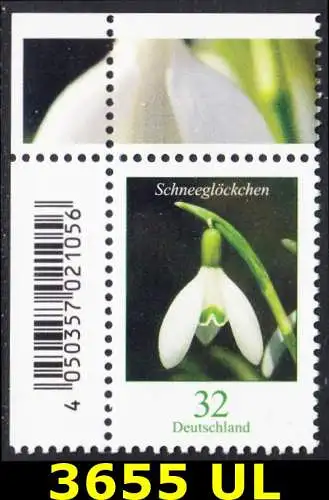 BUND 2022 Michel-# 3655 postfrisch EINZELMARKE ECKRAND oben links