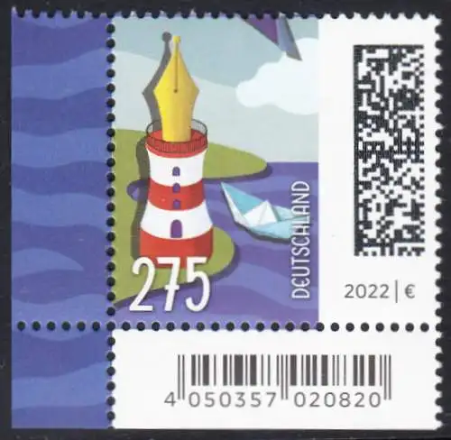 BUND 2022 Michel-# 3657 postfrisch EINZELMARKE ECKRAND unten links