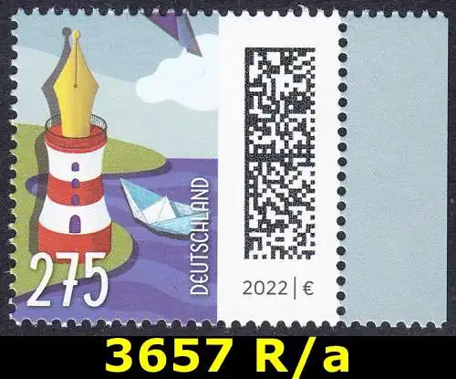 BUND 2022 Michel-# 3657 postfrisch EINZELMARKE RAND rechts (a)
