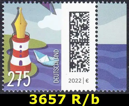 BUND 2022 Michel-# 3657 postfrisch EINZELMARKE RAND rechts (b)