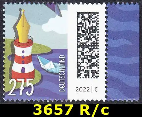 BUND 2022 Michel-# 3657 postfrisch EINZELMARKE RAND rechts (c)