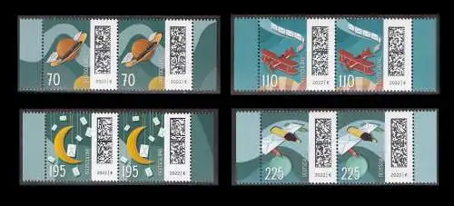 BUND 2022 Michel-# 3670-3673 postfrisch SATZ(4) horiz.PAARE RÄNDER rechts/links (b)