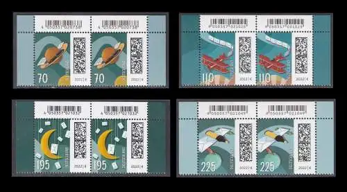 BUND 2022 Michel-# 3670-3673 postfrisch SATZ(4) horiz.PAARE ECKRÄNDER oben rechts/links 