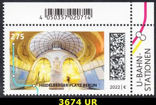 BUND 2022 Michel-# 3674 postfrisch EINZELMARKE ECKRAND oben rechts