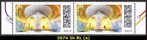 BUND 2022 Michel-# 3674 postfrisch horiz.PAAR RÄNDER rechts/links (a)