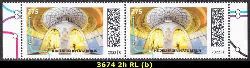 BUND 2022 Michel-# 3674 postfrisch horiz.PAAR RÄNDER rechts/links (b)