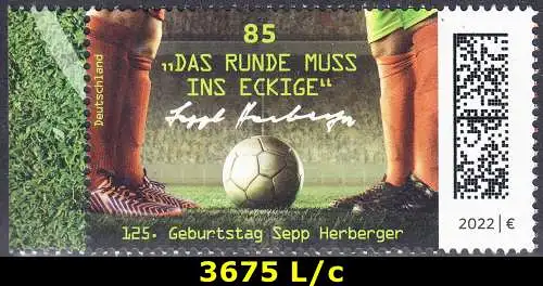 BUND 2022 Michel-# 3675 postfrisch EINZELMARKE RAND links (c)