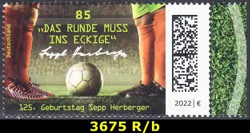 BUND 2022 Michel-# 3675 postfrisch EINZELMARKE RAND rechts (b)