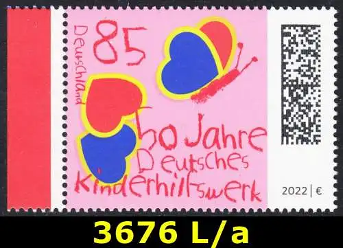 BUND 2022 Michel-# 3676 postfrisch EINZELMARKE RAND links (a)