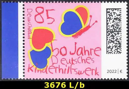 BUND 2022 Michel-# 3676 postfrisch EINZELMARKE RAND links (b)