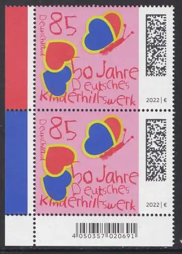BUND 2022 Michel-# 3676 postfrisch vert.PAAR ECKRAND unten links