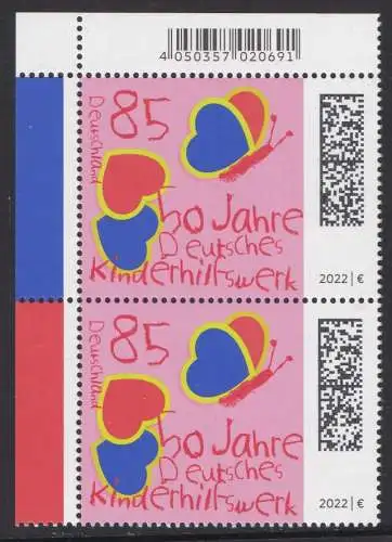BUND 2022 Michel-# 3676 postfrisch vert.PAAR ECKRAND oben links