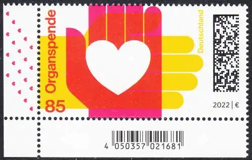 BUND 2022 Michel-# 3693 postfrisch  EINZELMARKE ECKRAND unten links