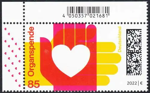BUND 2022 Michel-# 3693 postfrisch  EINZELMARKE ECKRAND oben links