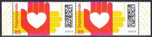 BUND 2022 Michel-# 3693 postfrisch  horiz.PAAR RÄNDER rechts/links (a)
