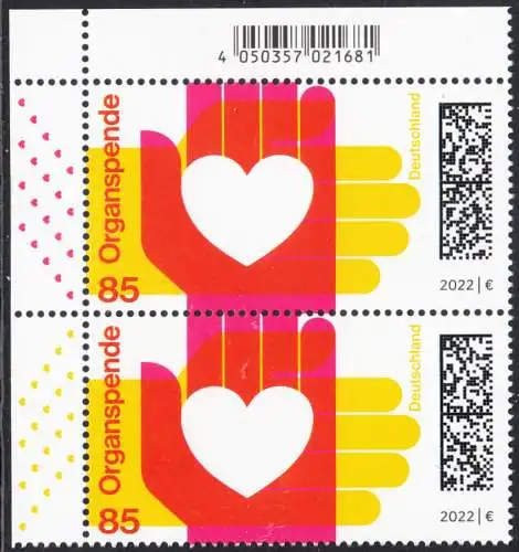 BUND 2022 Michel-# 3693 postfrisch  vert.PAAR ECKRAND oben links