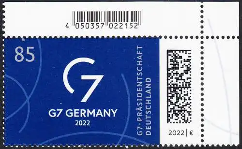 BUND 2022 Michel-# 3694 postfrisch  EINZELMARKE ECKRAND oben rechts