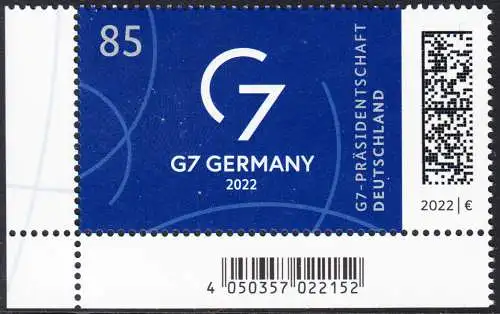 BUND 2022 Michel-# 3694 postfrisch  EINZELMARKE ECKRAND unten links