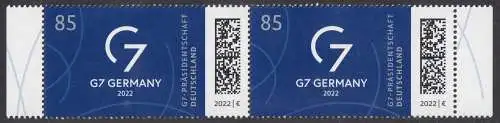 BUND 2022 Michel-# 3694 postfrisch  horiz.PAAR RÄNDER rechts/links (b)
