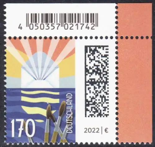 BUND 2022 Michel-# 3695 postfrisch  EINZELMARKE ECKRAND oben rechts