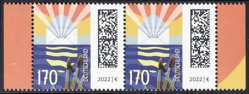 BUND 2022 Michel-# 3695 postfrisch  horiz.PAAR RÄNDER rechts/links (a)