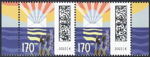 BUND 2022 Michel-# 3695 postfrisch  horiz.PAAR RÄNDER rechts/links (b)