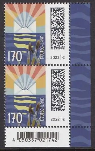 BUND 2022 Michel-# 3695 postfrisch  vert.PAAR ECKRAND unten rechts