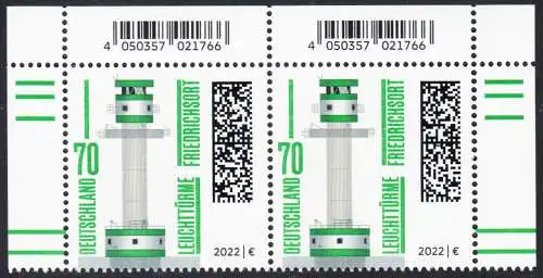 BUND 2022 Michel-# 3696 postfrisch  horiz.PAAR ECKRÄNDER oben rechts/links