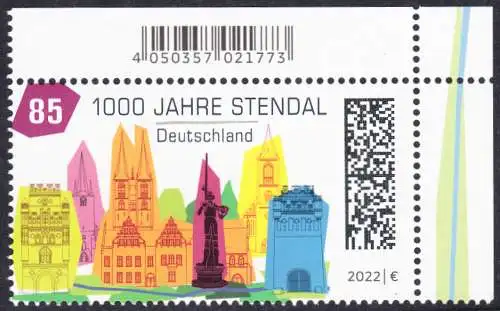 BUND 2022 Michel-# 3698 postfrisch EINZELMARKE ECKRAND oben rechts