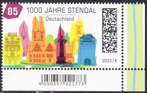 BUND 2022 Michel-# 3698 postfrisch EINZELMARKE ECKRAND unten rechts