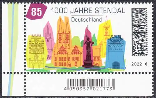 BUND 2022 Michel-# 3698 postfrisch EINZELMARKE ECKRAND unten links
