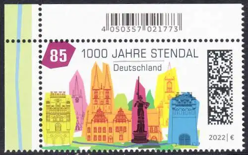 BUND 2022 Michel-# 3698 postfrisch EINZELMARKE ECKRAND oben links