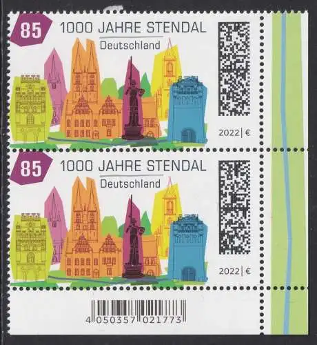 BUND 2022 Michel-# 3698 postfrisch vert.PAAR ECKRAND unten rechts