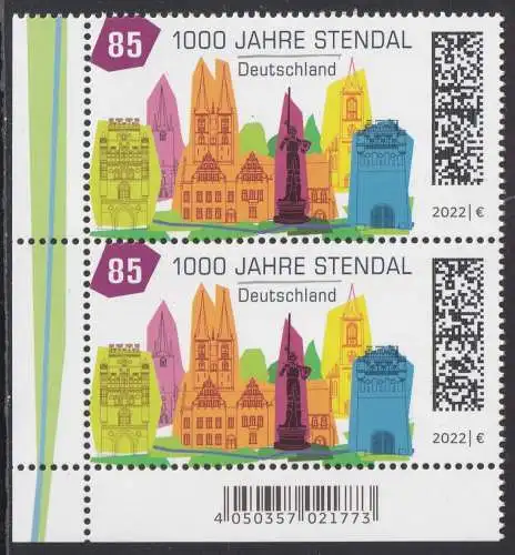 BUND 2022 Michel-# 3698 postfrisch vert.PAAR ECKRAND unten links