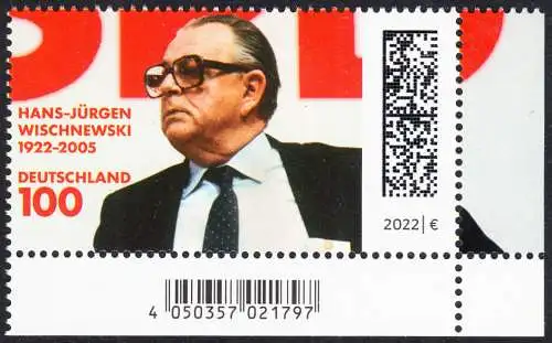 BUND 2022 Michel-# 3700 postfrisch EINZELMARKE ECKRAND unten rechts