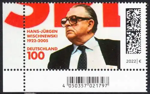 BUND 2022 Michel-# 3700 postfrisch EINZELMARKE ECKRAND unten links