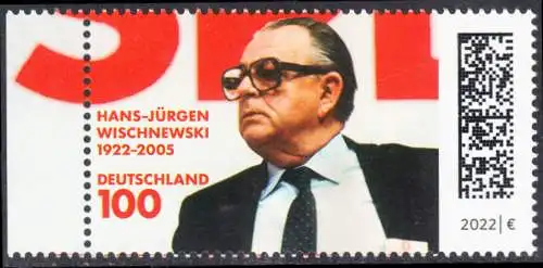 BUND 2022 Michel-# 3700 postfrisch EINZELMARKE RAND links