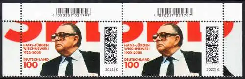 BUND 2022 Michel-# 3700 postfrisch horiz.PAAR ECKRÄNDER oben rechts/links