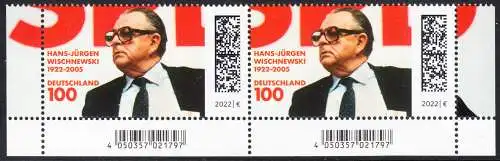 BUND 2022 Michel-# 3700 postfrisch horiz.PAAR ECKRÄNDER unten rechts/links