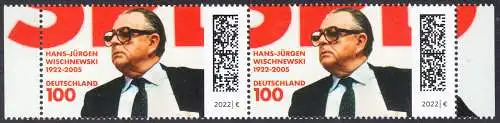 BUND 2022 Michel-# 3700 postfrisch horiz.PAAR RÄNDER rechts/links