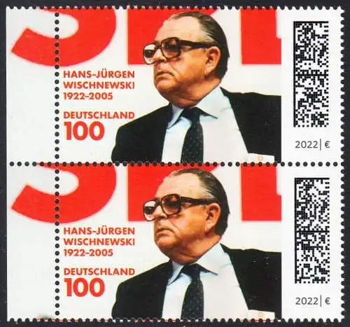BUND 2022 Michel-# 3700 postfrisch vert.PAAR RÄNDER links