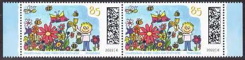 BUND 2022 Michel-# 3701 postfrisch horiz.PAAR RÄNDER rechts/links (a)