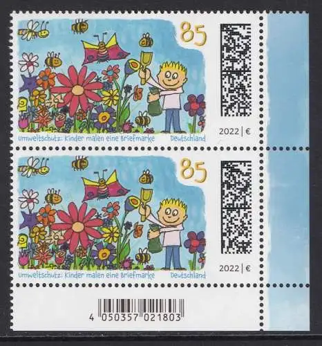 BUND 2022 Michel-# 3701 postfrisch vert.PAAR ECKRAND unten rechts