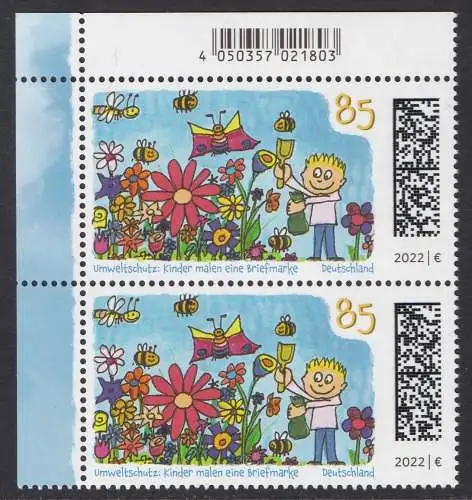 BUND 2022 Michel-# 3701 postfrisch vert.PAAR ECKRAND oben links