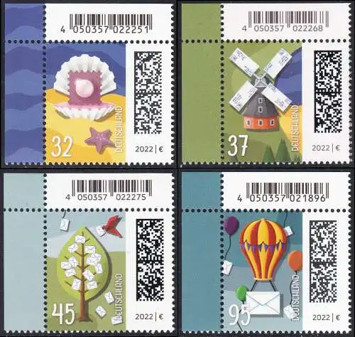 BUND 2022 Michel-# 3702-3705 postfrisch SATZ(4) EINZELMARKEN ECKRÄNDER oben links