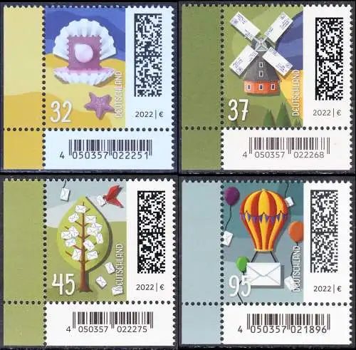 BUND 2022 Michel-# 3702-3705 postfrisch SATZ(4) EINZELMARKEN ECKRÄNDER unten links