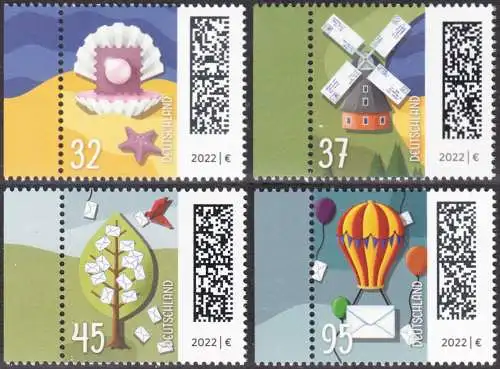 BUND 2022 Michel-# 3702-3705 postfrisch SATZ(4) EINZELMARKEN RÄNDER links (b)