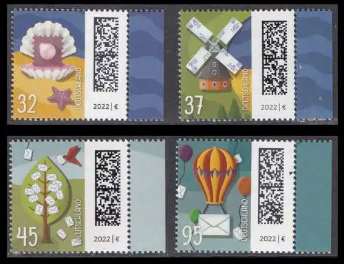 BUND 2022 Michel-# 3702-3705 postfrisch SATZ(4) EINZELMARKEN RÄNDER rechts (a)